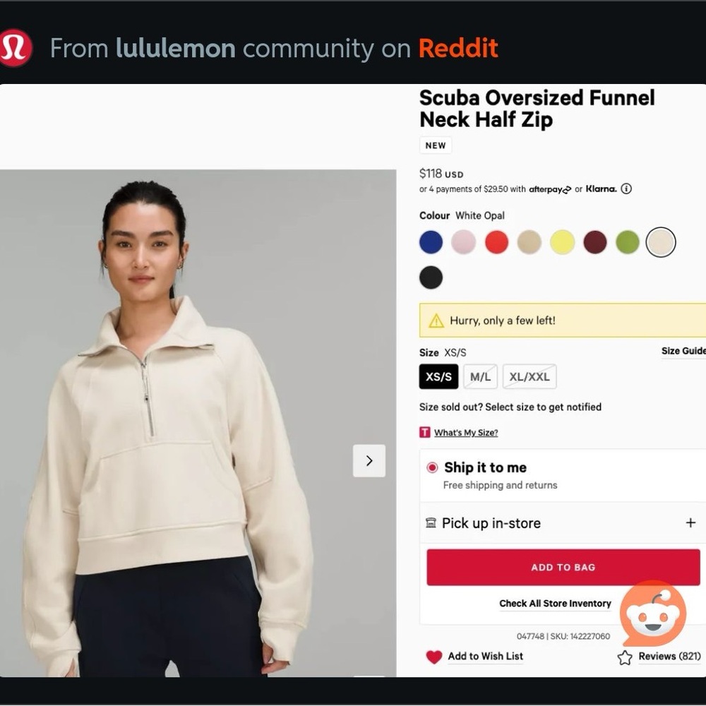 Lululemon Scuba Oversized Funnel Neck in White Opal